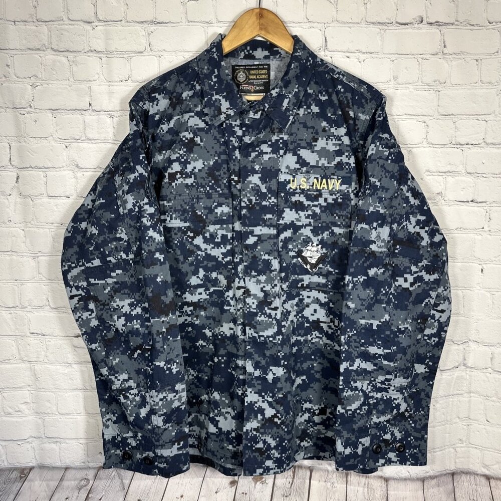 US Naval Academy Blue Digital Camouflage Shirt Jacket Shacket Medium Long‎